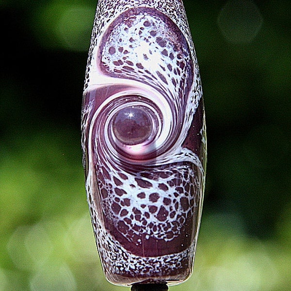 Impressionist Floral Handmade Lampworked Glass Bead OOAK Ivory Purple Focal Lampwork