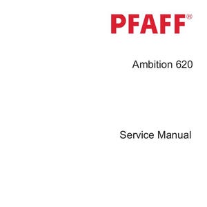 May include: White background with the red logo of the brand Pfaff at the top. Below the logo is the text "Ambition 620". The words "Service Manual" are printed below the model name.