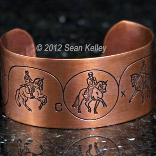 Etched Dressage Horses Copper Cuff  Bracelet