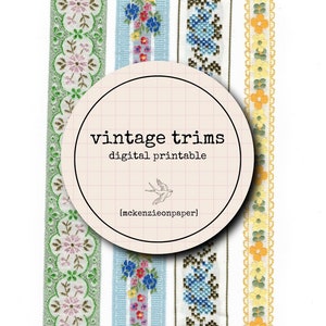 printable vintage trims set 2, floral trims ribbons