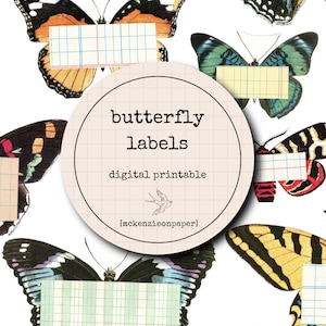 Vintage butterfly labels, printable journal elements, junk journal, butterflies