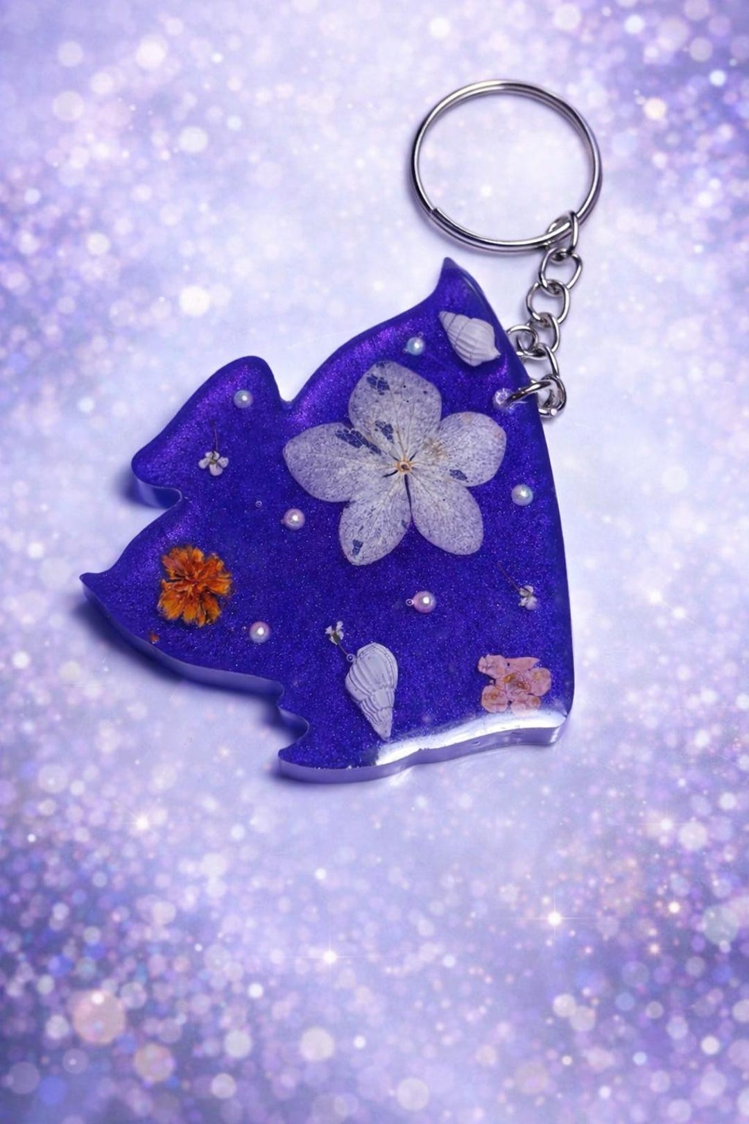 Pressed Powder On Key Chain Pressed Flower Resin Keychain | Handmade Botanical Animal Charm - Etsy