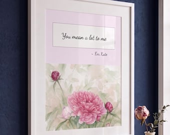 Stampa personalizzata con citazione e nome, decorazione murale con testo personalizzato, download digitale stampabile, cartello in lingua personalizzata, regalo floreale ad acquerello per lei