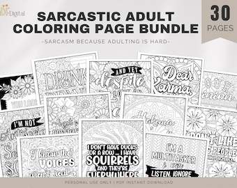 Sarcastic Adult Coloring Pages Bundle – Sarcasm Because Adulting Is Hard (All Sets)