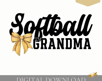 Diseño de fuente PNG/Script de abuela de softbol, incluye a Nana y Gigi, coqueta con lazo de softbol (descarga digital)