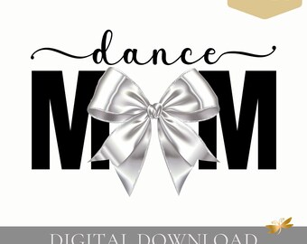 Dance Mom PNG | Script Font Design, White-Silver Bow Coquette (Digital Download)