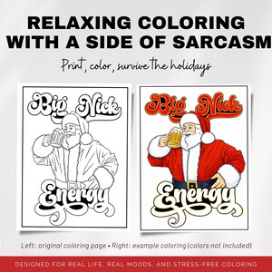 Sarcastic Christmas adult coloring bundle featuring bold holiday quotes and intricate line art, printable digital download.