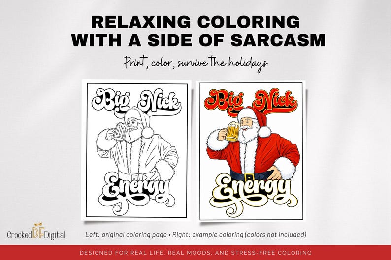 Sarcastic Christmas adult coloring bundle featuring bold holiday quotes and intricate line art, printable digital download.