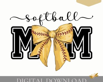 Diseño de fuente PNG/Script de mamá de softbol, coqueta con lazo de softbol (descarga digital)