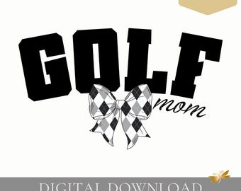Mamá golfista PNG / Diseño de letra mayúscula, coqueta con lazo de golf (descarga digital)