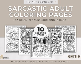 Coloriages sarcastiques pour adultes – Sarcasme parce que devenir adulte est difficile, série 2 | Ensemble de citations sarcastiques