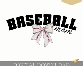 Mamá de béisbol PNG / Diseño de letra mayúscula, coqueta con lazo de béisbol (descarga digital)