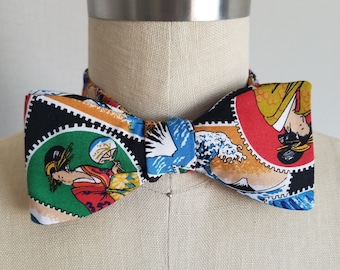 Self-tie and pre-tie bow tie | Japanese stamps, pictures of geisha and sceneries