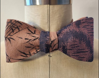 2 different sides | Silk self-tie bow tie | Vintage Japanese kimono textile | purple pink wool and tan black bamboo silk