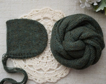 Newborn Bonnet,  Newborn Wrap, Green Turquoise Wrap