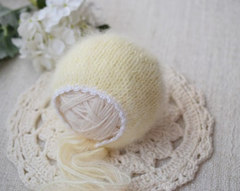 Newborn Hat, Classic Bonnet, Newborn Bonnet, Photo Prop, Angora Bonnet