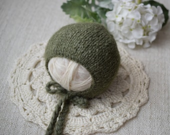 SALE RTS Newborn Bonnet, Green Hat, Green Bonnet