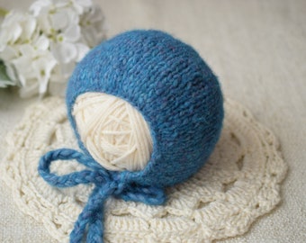 READY TO SHIP Newborn Bonnet, Newborn Wrap, Blue Hat, Blue Bonnet