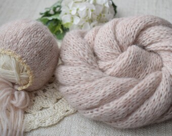 Newborn Bonnet,  Newborn Wrap, Pink Sand
