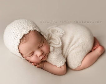 Newborn Short Sleeved Outfit, Newborn Bonnet, Lace Bonnet, Photo Prop