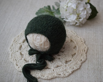 SALE RTS Newborn Hat, Green Bonnet, Newborn Bonnet