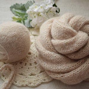 Długi kocyk dla noworodka z alpaki, ręcznie robiony na drutach rekwizyt do zdjęć, kombinezon dla noworodka, czepek na prezent dla dziecka, ręcznie robiony ubranko, czepek dla noworodka