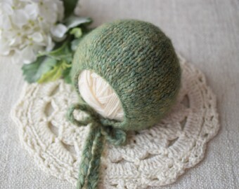 SALE RTS Newborn Hat, Moss Greeb Bonnet, Newborn Bonnet