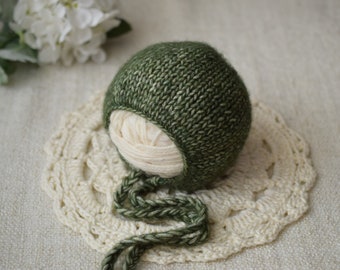 Newborn Bonnet, Newborn Hat, Green Bonnet