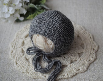 SALE RTS Newborn Hat, Grey Bonnet, Newborn Bonnet