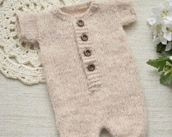 Newborn Short Romper, Newborn Props, Neutral Romper, Wheat Short Romper