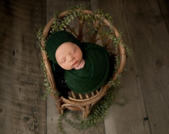 Newborn Bonnet,  Newborn Wrap, Dark Green, Dark Ivy, Choose Your Color