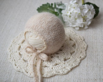 READY TO SHIP Newborn Bonnet, Girl Bonnet, Wheat Bonnet