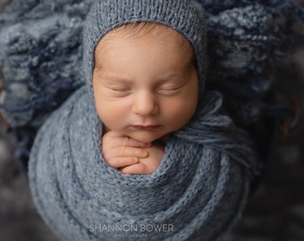 Newborn Bonnet,  Newborn Wrap, Blue