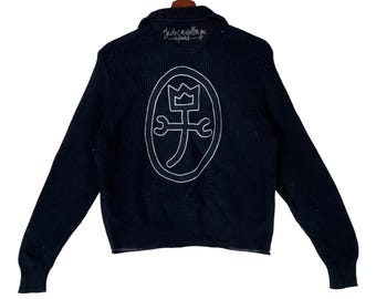 Giacca in maglia vintage Castelbajac con emblema ricamato e logo grande