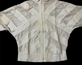 Giacca vintage in seta stile bomber con cerniera e blouson Celine