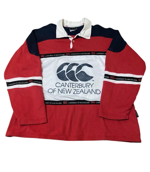 Vintage 90s Canterbury Of NZ Big Spellout Polo Rugby Jersey.