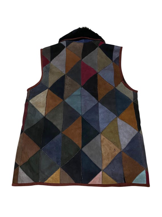 Suede Leather Patchwork Cubism Pattern Shearling … - image 4