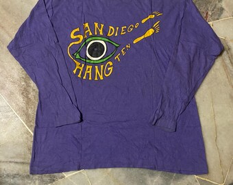 Maglietta a maniche lunghe Hang Ten San Diego vintage anni '90 con tasca singola
