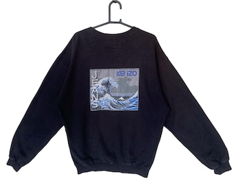 Vintage 90s Kenzo Jeans Great Wave Of Kanagawa Crewneck Sweatshirt