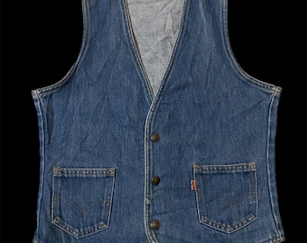 Gilet in denim vintage anni '70 Levi's con etichetta arancione e bottoni a pressione