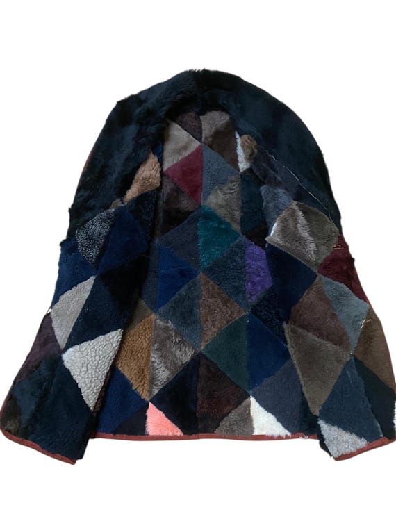 Suede Leather Patchwork Cubism Pattern Shearling … - image 2