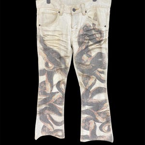 Vintage Tornado Mart Allover Print Snakeskin Python Design Pattern Flared Denim