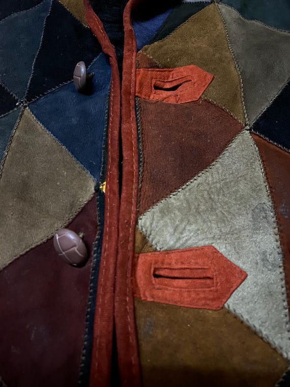 Suede Leather Patchwork Cubism Pattern Shearling … - image 6