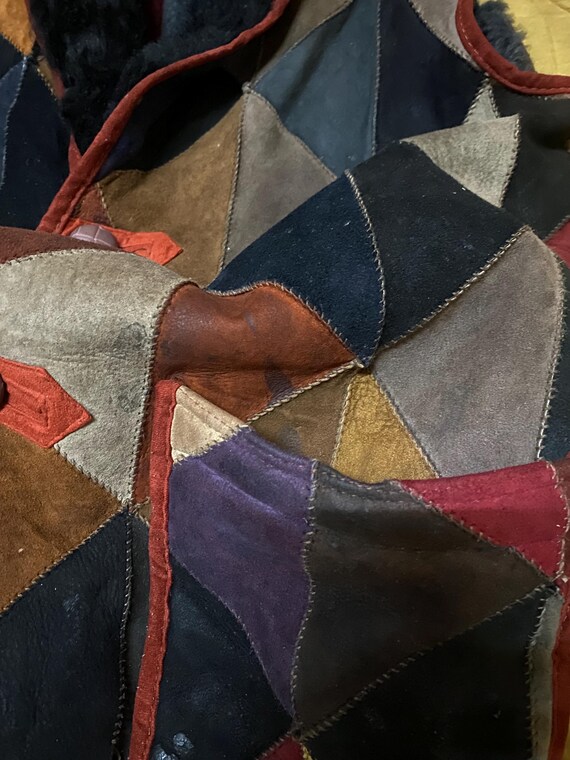 Suede Leather Patchwork Cubism Pattern Shearling … - image 5