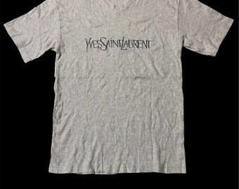 Maglietta vintage anni '90 in velluto a coste con scollo a V e logo YSL ricamato