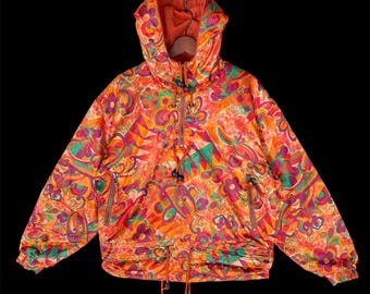 Giacca con cappuccio vintage anni '90 Colmar con motivo floreale astratto multicolore