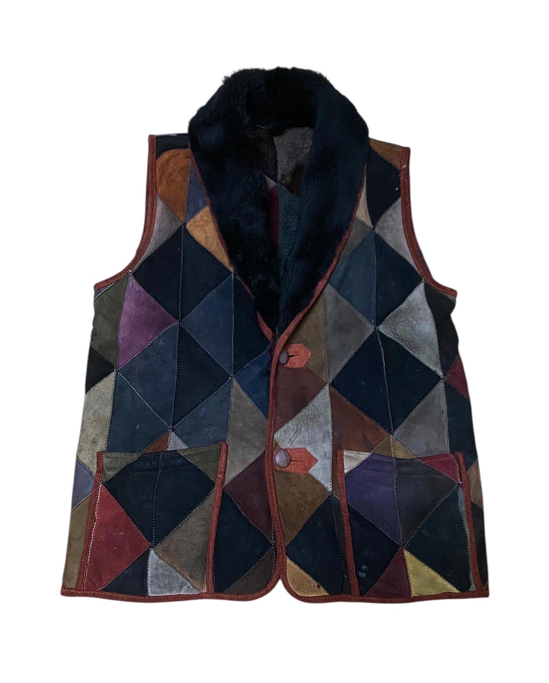 Shearling Jacket Pattern Suede Leather Patchwork Cubism Pattern Shearling Sleeveless Jacket - Etsy