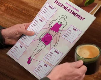Afdrukbare maandelijkse fitnessplanner: logboek lichaamsmetingen (pdf, png-download)