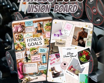 Afdrukbaar fitness Vision Board 2026 | Moodboard voor trainingmotivatie | Lifestyle-doelen (png, pdf)