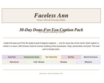 30-Day Done-For-You Instagram Caption Pack for Women Building Online | Faceless Brand | Digital Download